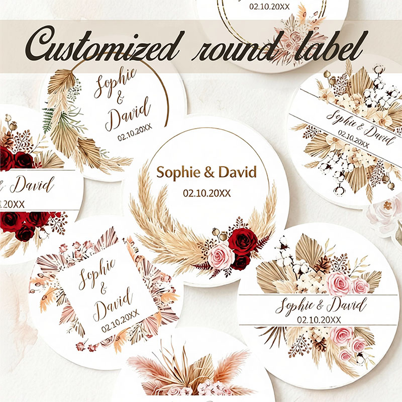 Pampas Grass Decor - Персонализированные свадебные наклейки в стиле бохо