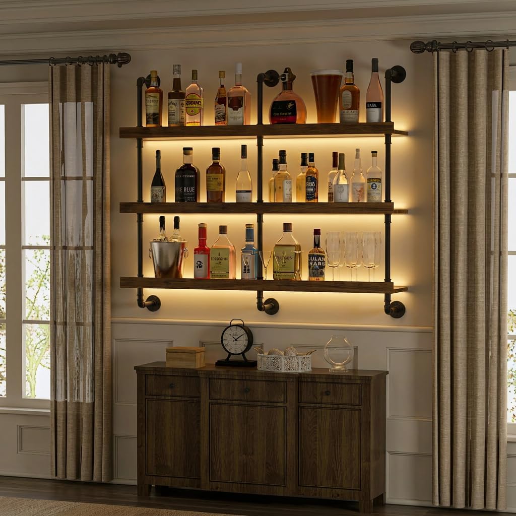 Настенная винная полка с LED-п – обзор и цена Floating Shelves