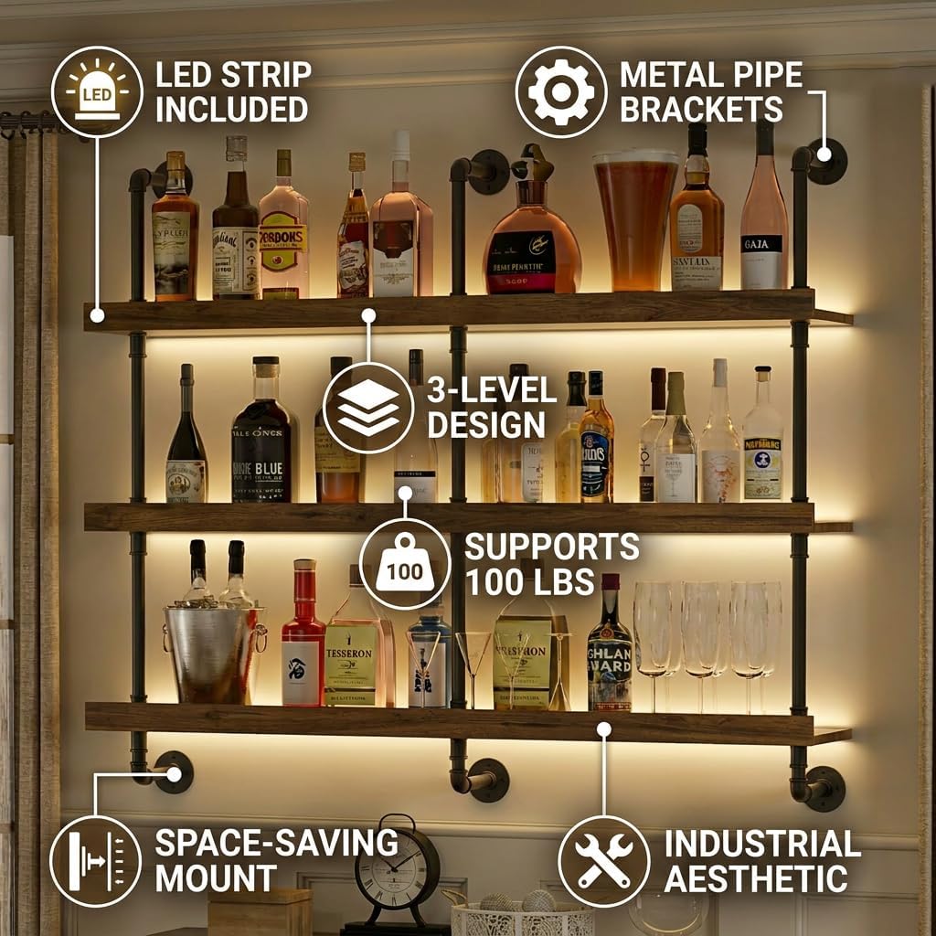 Настенная винная полка с LED-п – обзор и цена Floating Shelves